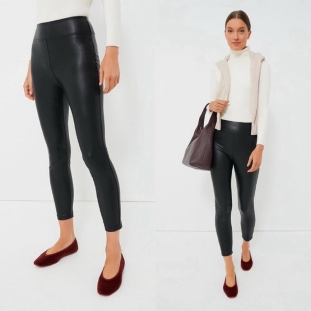 Tuckernuck black faux, leather high waisted wide waistband pants leggings. S